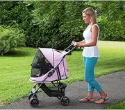 Pet Gear No-Zip Happy Trails Pet Stroller for Cats/Dogs, Zipperless Entry, Easy Fold with Removable Liner, Safety Tether, Storage Basket + Cup Holder, Blush