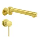 KYLINS Brushed Gold Round Swivel Spout Wall Bathtub Water Outlet Small Mixer Set