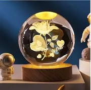 [LINZOM] 3D Rose Crystal Ball with LED Night Light Lamp with 80mm Wooden Base, Home Room Decor for Girlfriend Mothers Anniversary Christmas Birthday Valentines Wedding Day