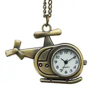 2PCS Fashion Helicopter Bronze Quartz Pocket Watch Retro Creative Pendant Necklace