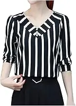 Womens Solid Tees Shirts Fashion Lady Sleeve Women Stripe Blouse Three Women's Blouse Short Sleeve Sweater Shirts for Women