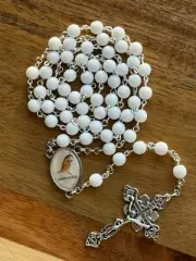 White Colour Agate Stone Bead Holy Rosary for catholic Prayers