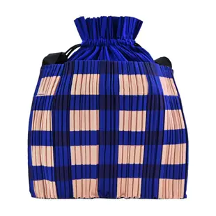 ISSEY MIYAKE 三宅一生 PLEATS PLEASE 格紋百摺束口斜背包-大/粉/藍/平行輸入