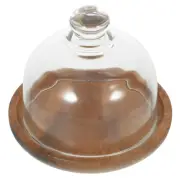 Wooden Dessert Cup Glass Covered Pastry Dish Cake Holder with Lid