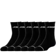 Nike Kids 6 Pk Black Crew Polyester Cushion Jordan Basketball Sock Set Sz XXS