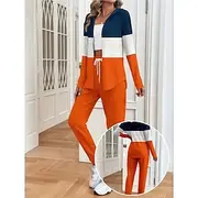 Women's Active Daily Hoodie Tracksuit Pants Sets Long Sleeve Hooded Graphic Geometric Gradient Drawstring Print Outdoor Casual Orange Spring Regular Fit