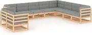 Generic 10 Piece Garden Lounge Set with Cushions Solid Pinewood,3076974