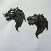 2x Glossy Black Right Wolf Head Metal Sticker Decal Emblem Badge Motors Turbo 3D (for: Peugeot)