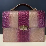 BRAHMIN HALLIE POMEGRANATE HARKNESS Embossed Leather Satchel Shiny handbag NEW