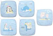 PEPLAYTAL 5Pcs Muslin Washcloths Soft Cotton Towels for Newborns Multi Purpose Face Bath Towels Absorbent for Messy Meals Print