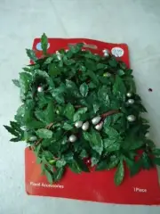 Santa’s Workbench Floral Accents Leaf & Silver Berry Mini Wired Garland 6 ft.