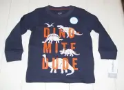 Boys Carter's Dino Mite Dude Grey Glow In The Dark Thermal LS Shirt Sz 12M