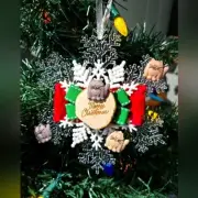 Many Cats Merry Christmas Cat Lady Ornament Snowflake Cat Kitty Ornament OOAK