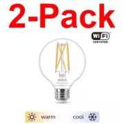 PHILIPS 2-Pack 60W Equiv. G25 Smart Wi-Fi LED Light Bulb Tunable White Bluetooth