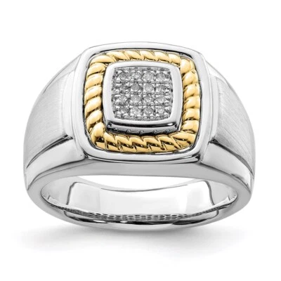 Sterling Silver Rhodium-plated w/10k Yellow Gold Diamond Ring for Men Size 11