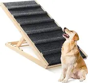 Dog Ramp 39.4" Long Folding Wooden Pet Ramp, Adjustable from 12" to 24", Dog Ramp Portable Cat Ramp with High Traction Non Slip Strip Surface for Dogs Cats Sofa Couch Bed, Support up to 120 Lbs