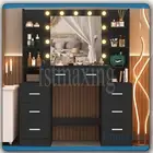 Black Dressing Table With LED Lighted Mirror 8 Shelves Large Makeup Vanity Desk
