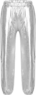 [Sxiwei] Kids Girls Shiny Metallic Dance Harem Pants Modern Jazz Hip Hop Trousers Streetwear Dancewear