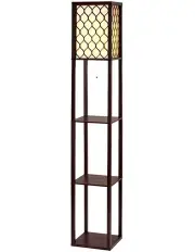 [Artiss] Floor Lamp 3 Tier Shelf Storage LED Light Stand Home Room Pattern in Brown