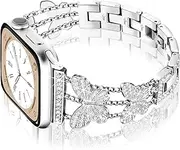 [Ocaer] Compatible with Apple Watch 42mm 41mm 40mm 38mm, Cute Bling Metal Apple Watch Band for iWatch Ultra 2 Series 10 9 8 7 6 5 4 3 2 1 SE, Luxury Glitter Jewelry iWatch Bracelet for Women (Silver)