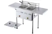 Commercial 20L Double LPG Gas Fryer - Stainless Steel, Adjustable Stand, Side Benches & Top Basket Rail