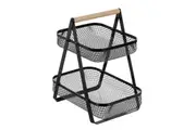 Boxsweden 29cm Mesh 2-Tier Bench Top Stand Organiser Rack w Wood Handle Black