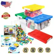 4 Pack Stackable Toy Storage Bins with Lids - Bright Building Block Colors