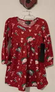Picapino Girls 3t Red Christmas Print Soft Pullover Dress NWT! A2454
