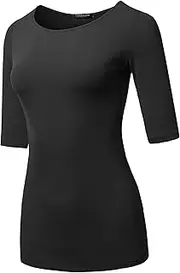 [SSOULM] Women's Basic Stretchy 1/2 Sleeve Crewneck Slim Fit T-Shirt Top with Plus Size