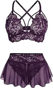 [GIEAUAU] Sexy Lingerie for Women Naughty 3 Piece Bralette, Mini Skirt with G-String Crotchless Lingerie Set