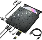 BlueFire External DVD Drive USB 3.0 Portable CD DVD Reader Writer, Ultra Slim CD DVD Burner with 4 USB Ports & 2 TF/SD Card Slots, Optical Disk Drive for Laptop Desktop Windows 11/10/8/7 Linux OS