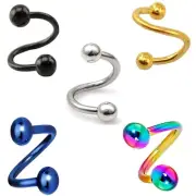 PAIR 16G 5/16" TITANIUM STEEL BALL SPIRAL BELLY RINGS TWISTERS EAR BODY PIERCING