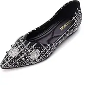 [QXCXINGDY] Flats for Women Pointed Toe Rhinestone Fashion Wedding Shoes Comfort Flat Shoes Work Casual Slip-On Dress Shoes
