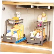 Under Sink Organizer 2 Pack,Metal Pull Out Cabinet Organizer Shelf,Kitchen