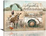 [banonaty] Farmhouse Cow Wall Art Farm Animals Pictures Decor Country Sheep Rooster Painting Rustic Old Barn Canvas Prints Modern Artwork Home Decoration For Bathroom Kitchen Living Room 16''x12''