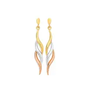 9ct Gold Tri Tone Drop Earrings