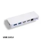 Four(4) Ports USB Docking Station 3.0/2.0 w/ RJ45 Audio Mic Socket 5Gbps White