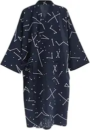 [Generic] Pajamas Kimono Robe Cosy Bath Robe Lightweight Cotton Style Nightgown with a Pocket for Bathing Spa Sleeping