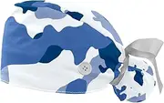 [WOSHJIUK] Working Hat 2 Pack Scrub Caps for Women,sea Blue Camouflage,Tie Back Cap Adjustable Scrub Hat