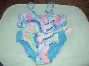 NWT Girls Size 14 Justice 2pc Bikini Pastel Tie Dye Swirl Flounce Top Adj Straps