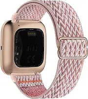 FULNES Stretchy Nylon Bands for Fitbit Versa/Versa 2/Versa Lite/Versa SE for Women Men,Adjustable Breathable Fabric Sport Elastic Wristband (Color : Pink Sand)