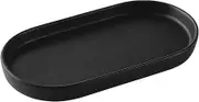 Eyrozia Matte Black Round Soap Dispenser Tray - 8'' Ceramic Vanity Tray for Bathroom Decorative, Jewelry Ring Dish, Comestic Holder, Kitchen Sink Countertop Organizer Plate