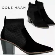 Cole Haan Maggie Bootie Black Suede Leather Pointed Toe Block Heel Boots 8