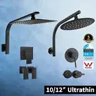 ACA Black Shower Head Set 10/12" Round/Square Gooseneck Wall Arm with Mixer/Taps