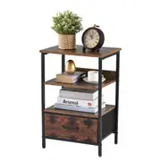 Side Table Storage Dresser Organizer End Table w/ Drawers Wood & Steel