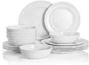 TP 18-Piece Dinnerware Set, Melamine Dinner Dishes Set with Bowls and Salad Plates, Non-breakable Lightweight Dining Tableware, Service for 6, White