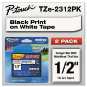 Brother P-Touch TZe Standard Adhesive Laminated Labeling Tapes, 1/2"w, Black on