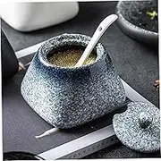 Sugar Bowl with Lid and Spoon, 430ml Ceramic Sugar Container, Non Slip Japanese Style Salt Jar for Kitchen Counter, Coffee Bar, Jar, Bowl with Lid and Spoon