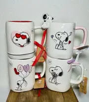 Rae Dunn Peanuts Snoopy Valentine Love Heart Balloon Sunglasses Mug Set Of 4 BN!