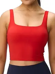 [Omwilddo] Womens U Neck Longline Padded Sports Bra Crop Tank Top Supportive Wide Straps Yoga Workout Bras,Light Compression